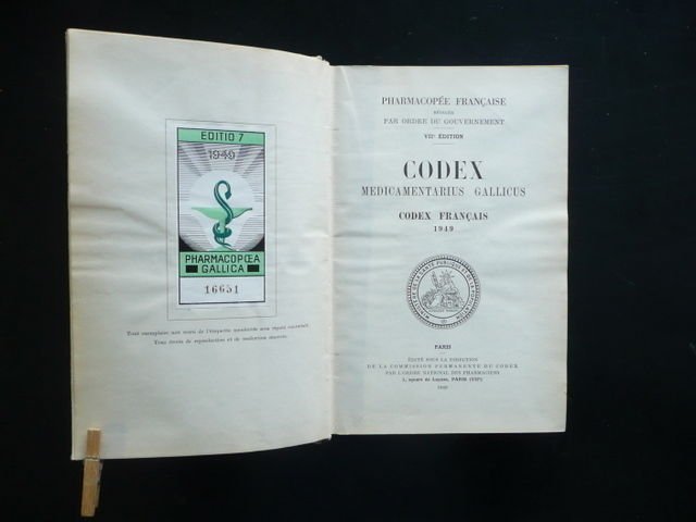 Codex Medicamentarius Gallicus Farmacopea Francese Chimica Farmacia 1949