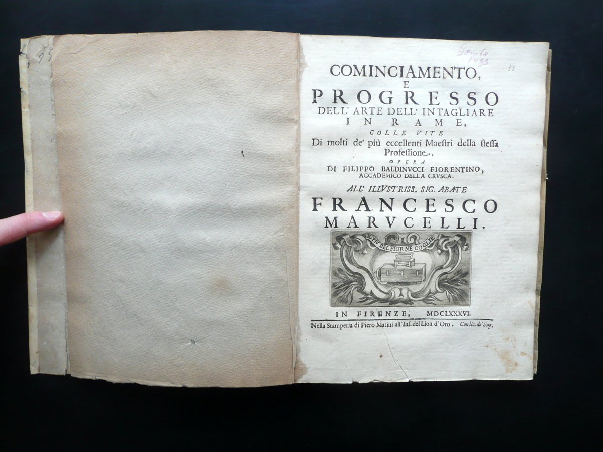 Cominciamento e Progresso dell'Arte dell'Intagliare in Rame Baldinucci 1686