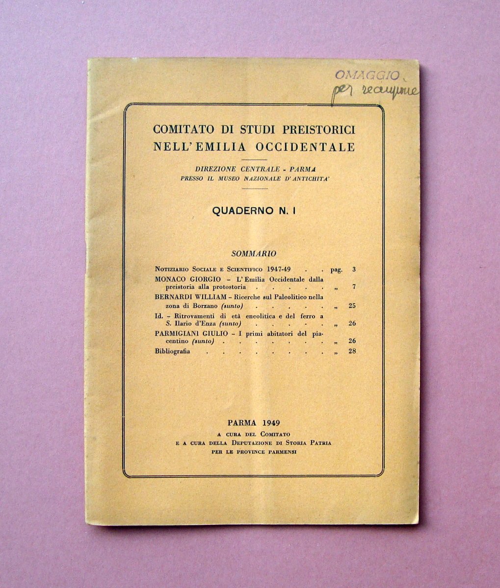 Comitato Studi preistorici nell'Emilia Occidentale Quaderno n.1 Parma 1956