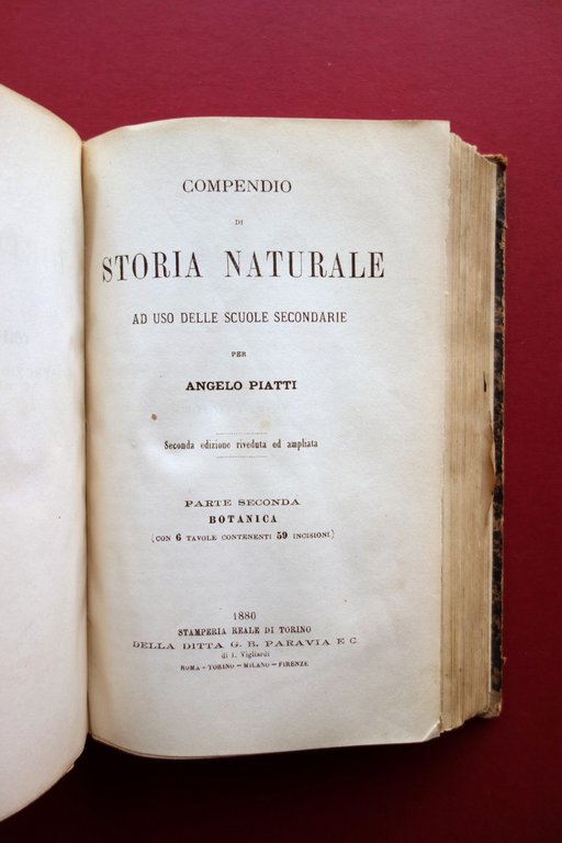 Compendio di Storia Naturale Angelo Piatti Paravia Torino 1879-80 Parte …