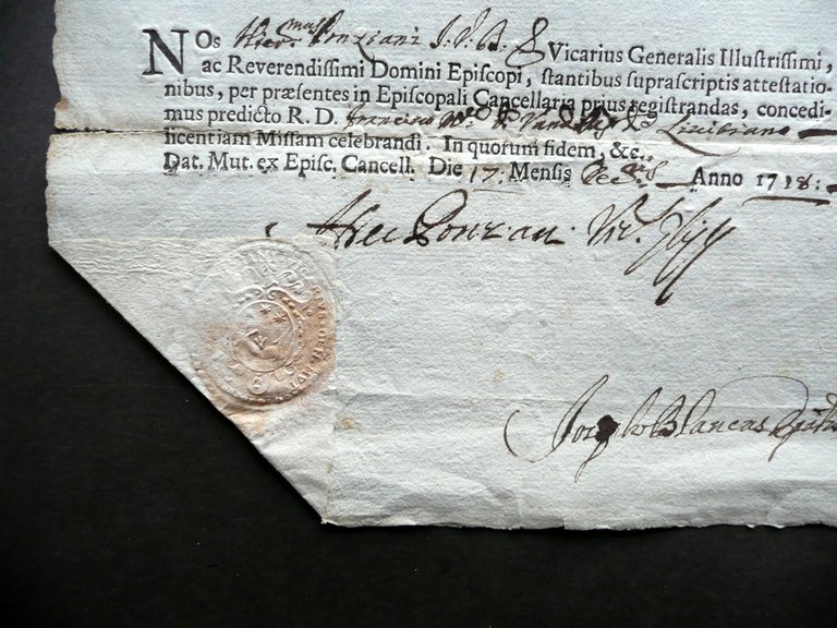 Concessione Licenza Celebrazione Messa 1719 Vescovo Ponziani Vandelli Firme | Immagine Gallery 2