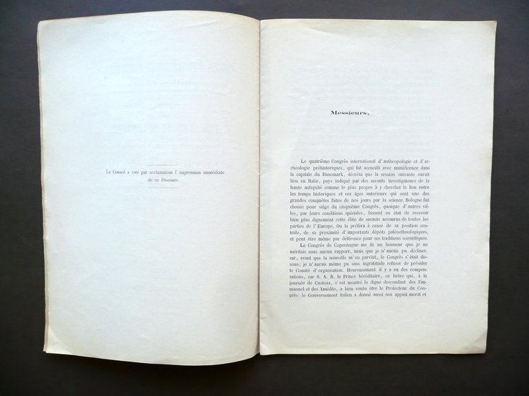 Congres d'Archeologie et Anthropologie Ouverture Comte Gozzadini Garagnani 1871