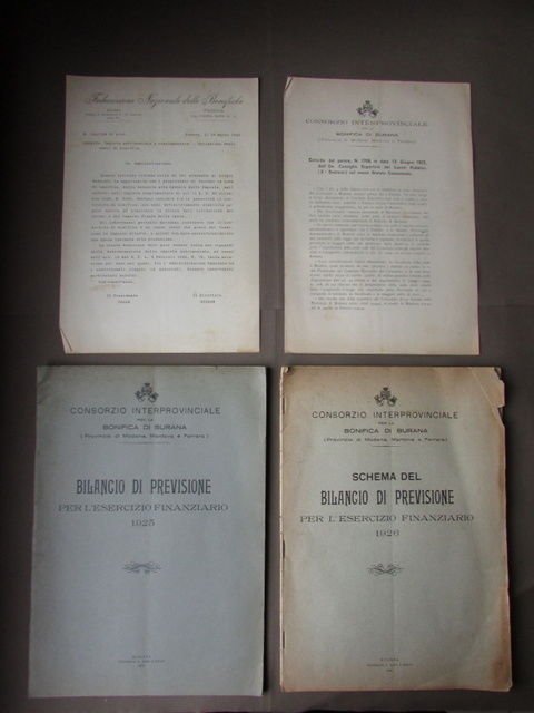 Consorzio Bonifica Burana Previsione Bilancio 1925 1926 Idraulica Due Fascicoli