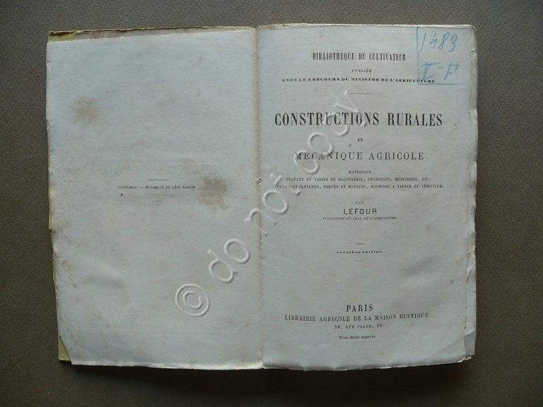 Constructions Rurales et Mecanique Agricole Lefour Maison Rustique Paris 1860-70
