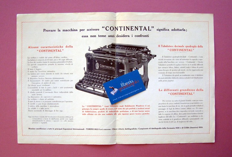 Continental macchina per scrivere depliant primi '900