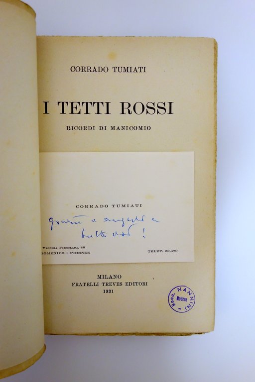 Corrado Tumiati I Tetti Rossi Ricordi di Manicomio Treves 1931 …