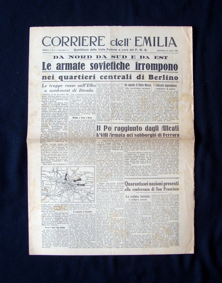 Corriere dell'Emilia 24 04 1945 Armate Sovietiche a Berlino Radio …