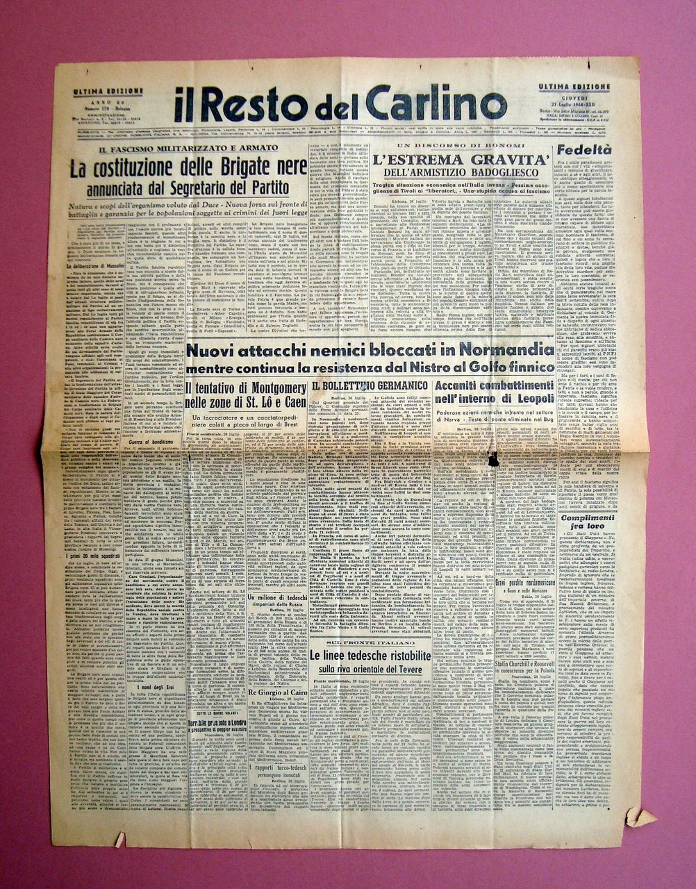 Costituzione Brigate Nere in prima Il Resto del Carlino n …