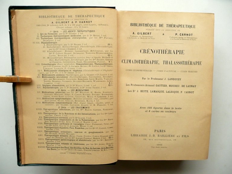 Crenotherapie Climatotherapie Thalassotherapie Gilbert Carnot Bailliere 1910