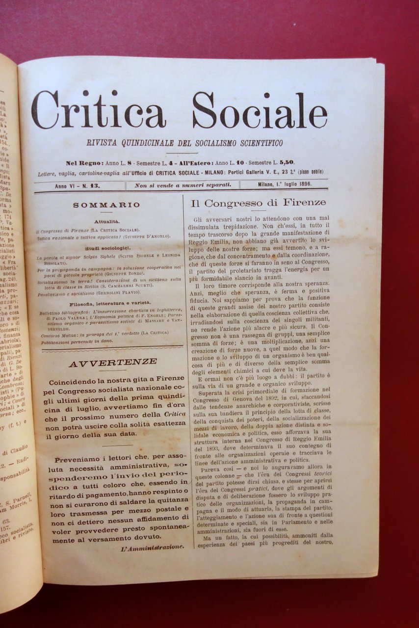 Critica Sociale Rivista del Socialismo Luglio 1896 Dicembre 1897 36 …