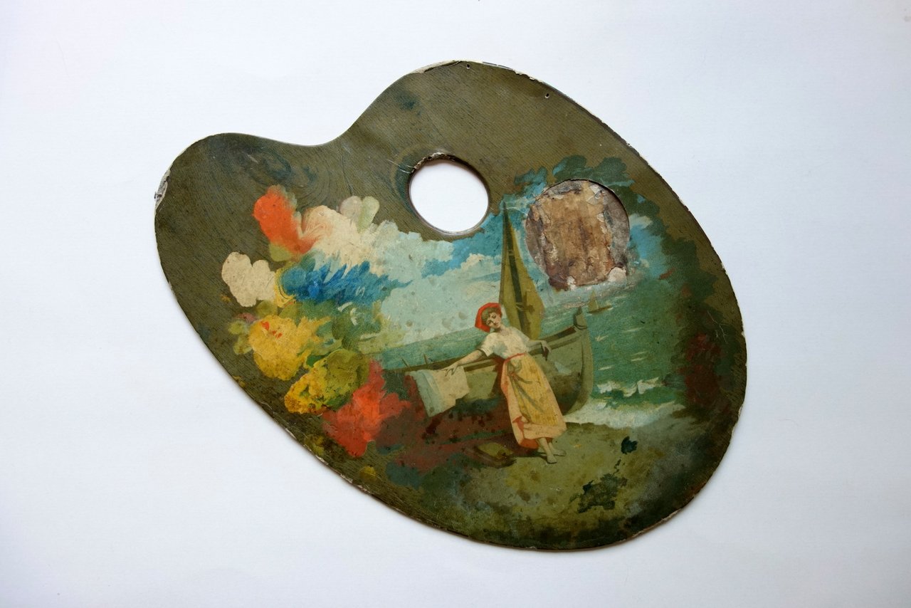 Cromolitografia su Cartone Tavolozza per Colori Pittura '800 Ottocento