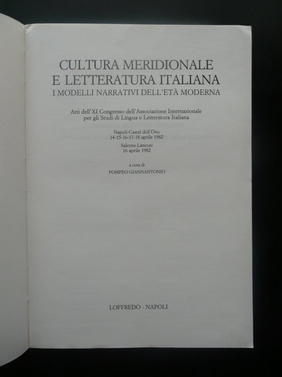 Cultura Meridionale e Letteratura Italiana Atti del Congresso 1982 Loffredo …