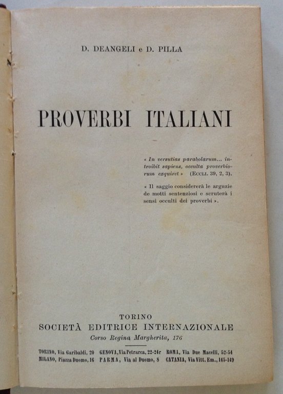 D. Deangeli D Pilla Proverbi Italiani Dialoghi Saggezza Popolare SEI …