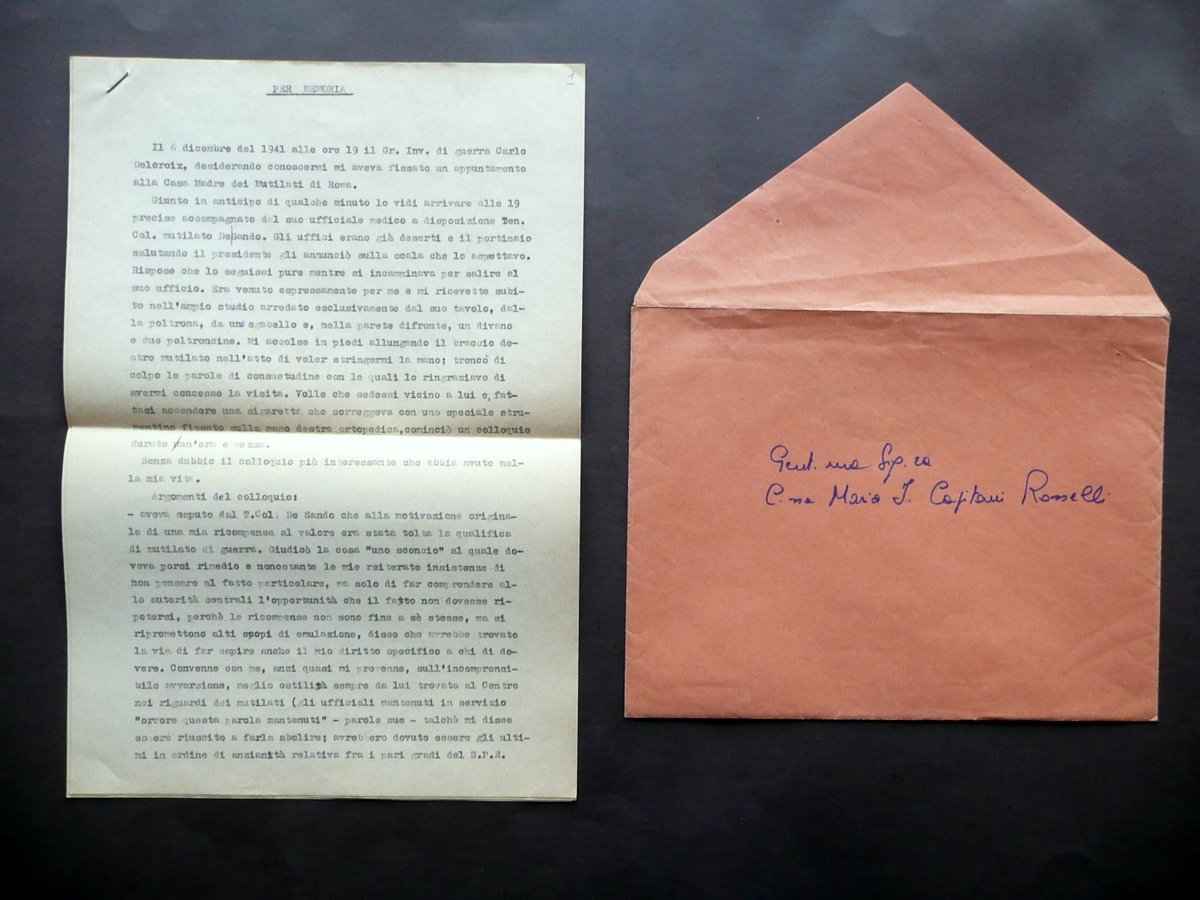 Dattiloscritto Colloquio con Carlo Delcroix Inedito 1941 Capitani Rosselli