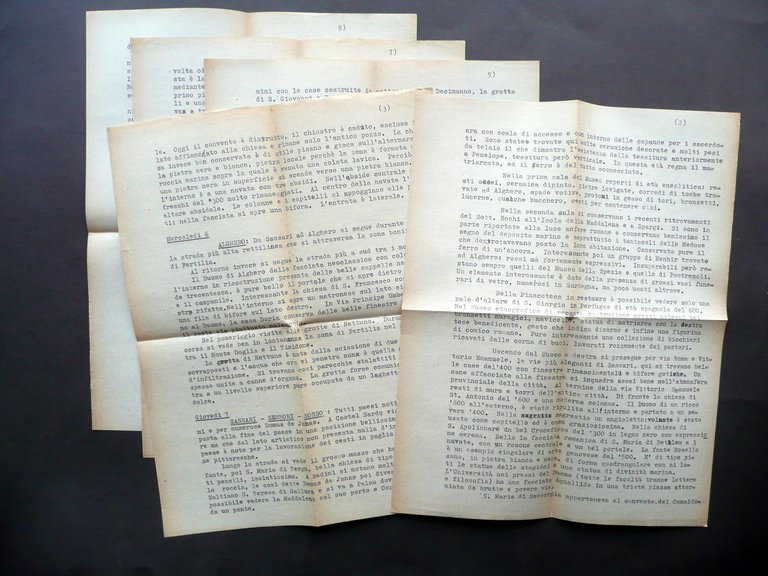 Dattiloscritto Viaggio in Sardegna 4-13 Agosto 1958 Cagliari Sassari Alghero