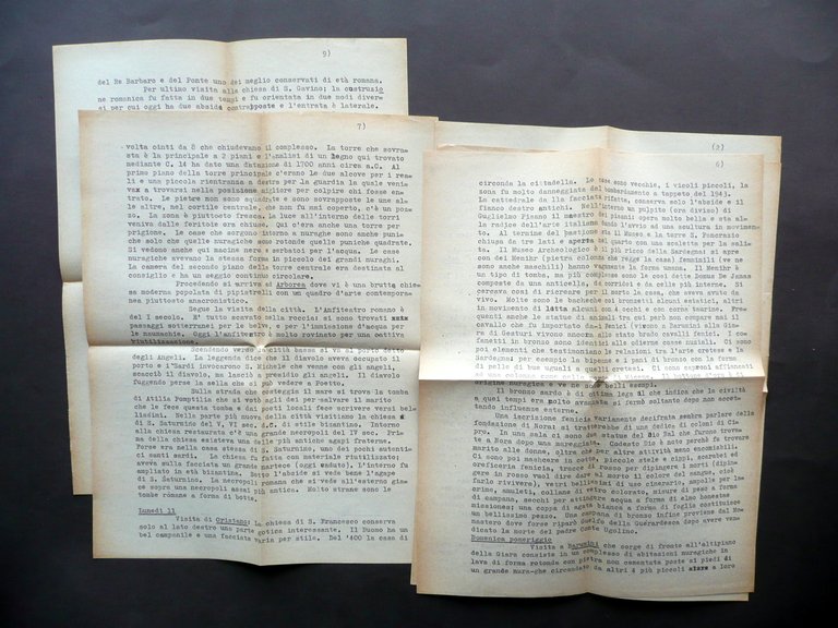 Dattiloscritto Viaggio in Sardegna 4-13 Agosto 1958 Cagliari Sassari Alghero