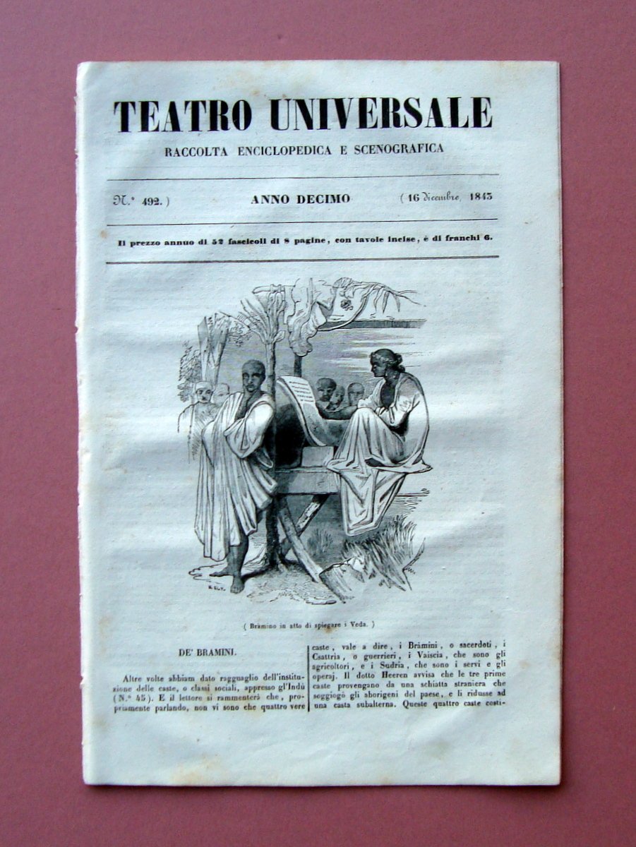 De Bramini Veda Rivista Teatro Universale Anno Decimo n 492 … | Immagine principale