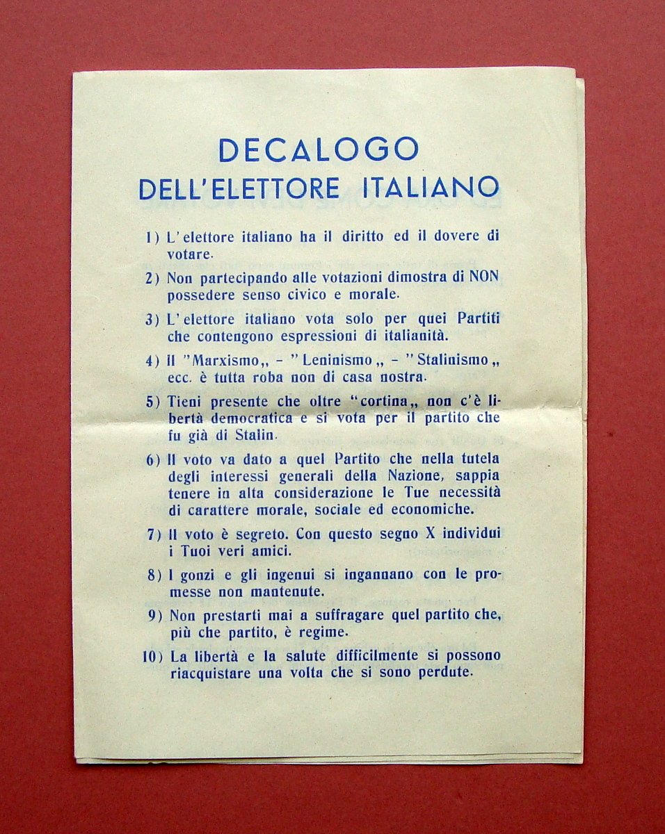 Decalogo dell'Elettore Italiano Anticomunismo Modena Elezioni Tip Modenese