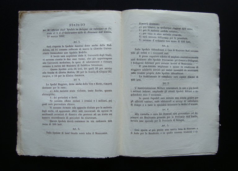Decreto Regio Riforma Ospedali Bologna 1860 Modena Farini Governatore Emilia | Immagine Gallery 2