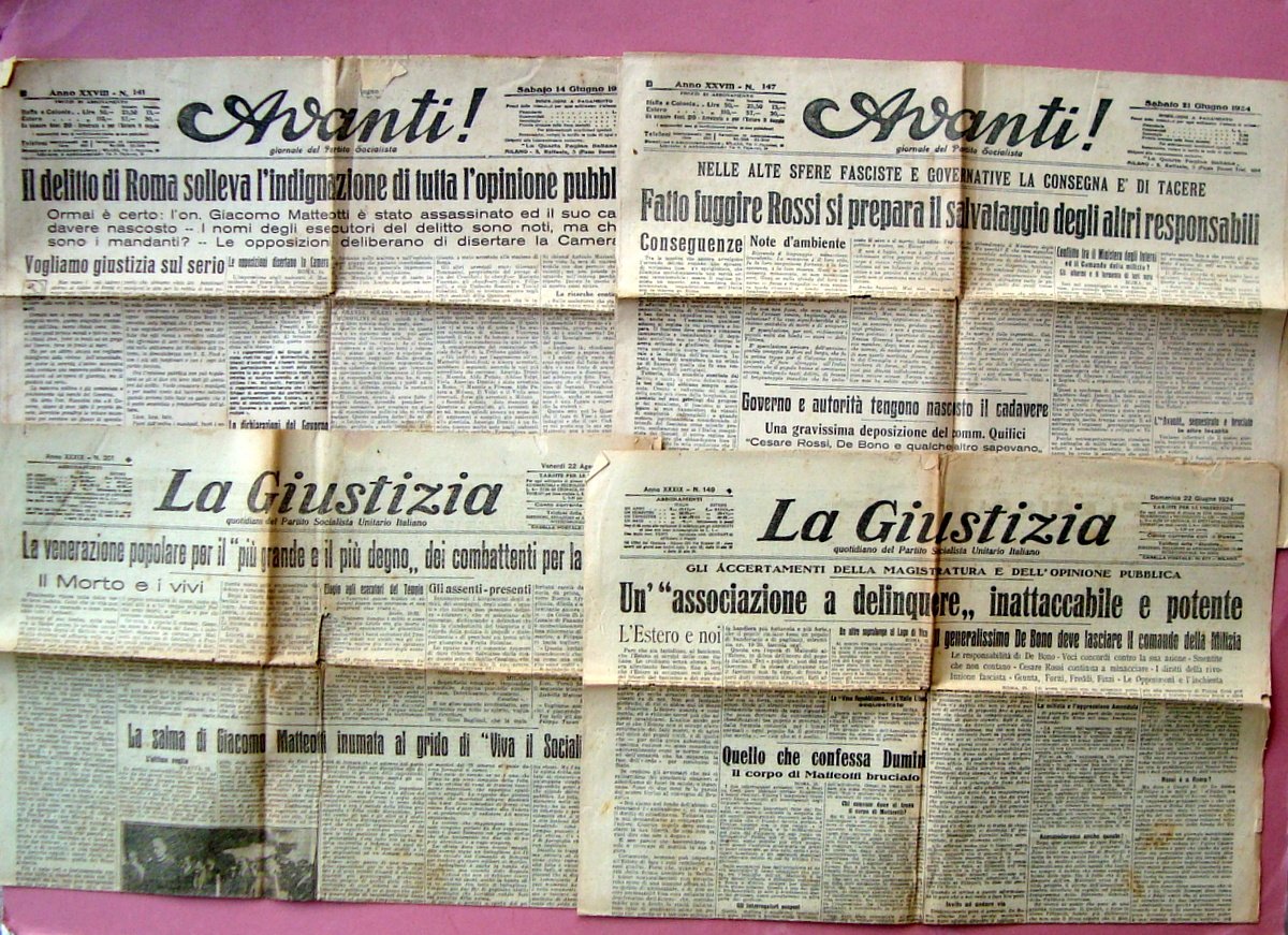 Delitto Matteotti 1924 4 giornali completi 2 numeri Avanti 2 …