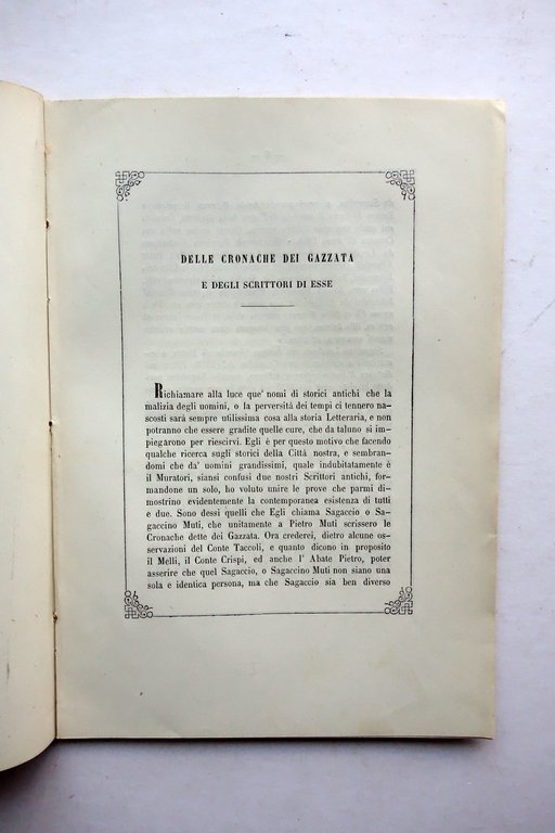 Delle Cronache dei Gazzata e Scrittori di Esse Reggio Emilia 1865 Nozze Gropallo