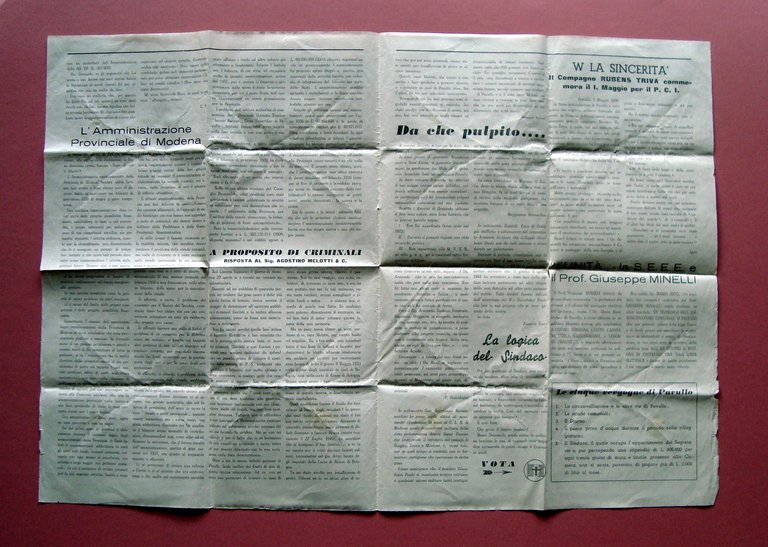 Democrazia Elezioni Pavullo Anno VI Modena Maggio 1956 Candidati Problemi