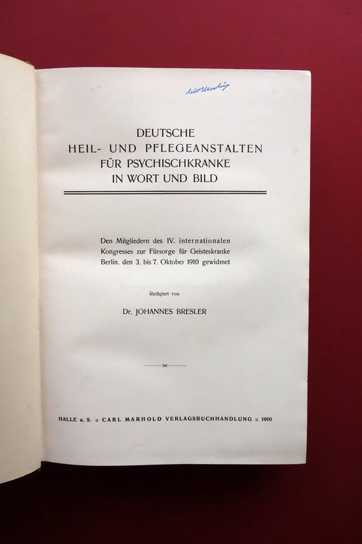 Deutsche Heil Und Pflegeanstalten fur Psychischkranke Bresler Marhold 1910 Raro