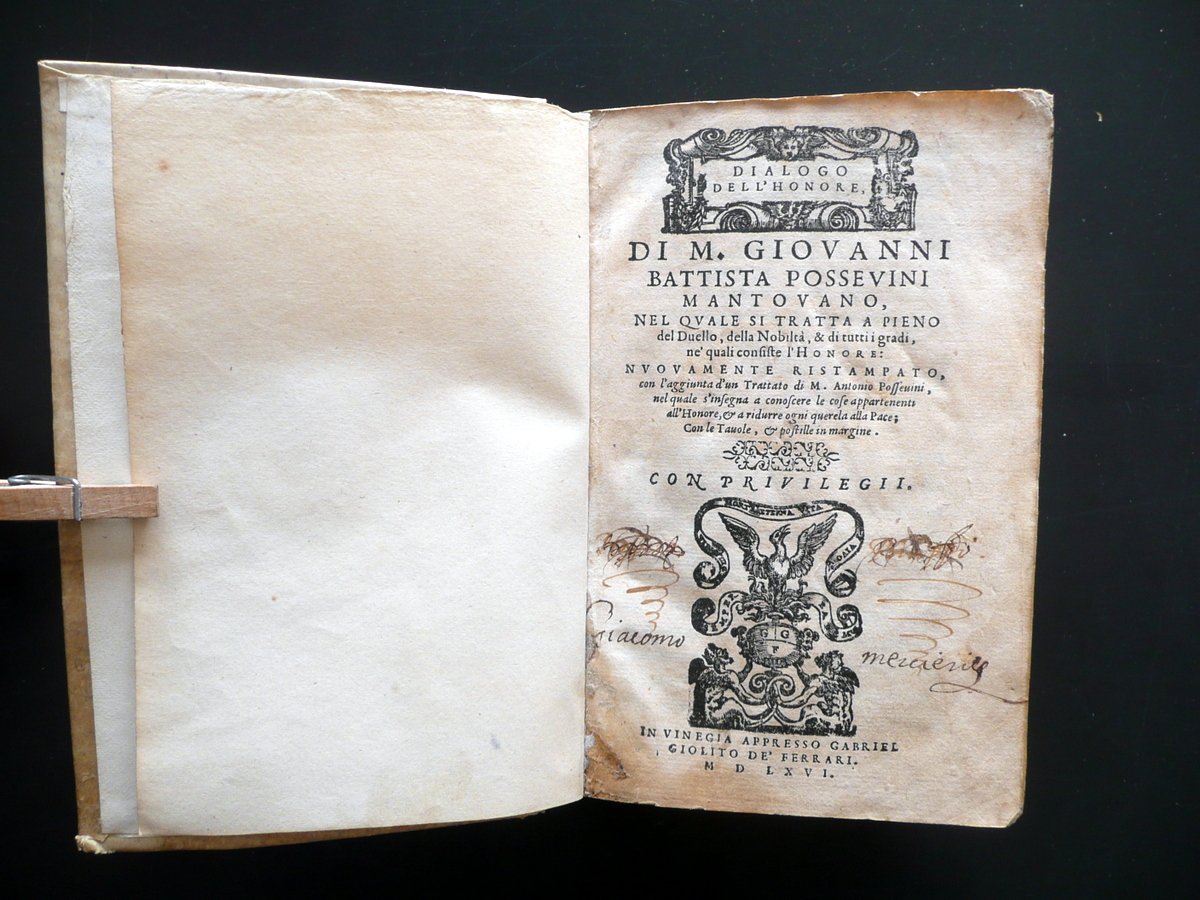 Dialogo dell'Honore Giovanni Battista Possevini Mantovano Ferrari Venezia 1566