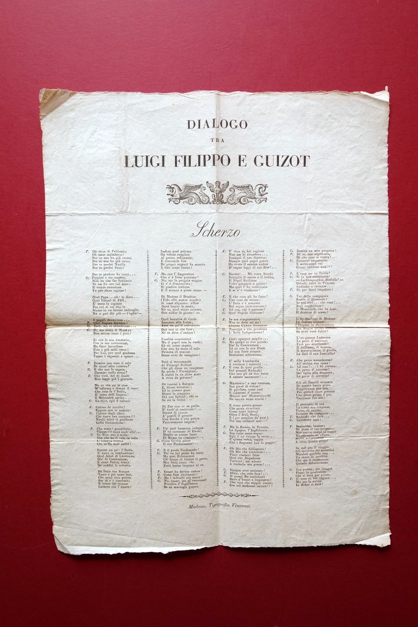 Dialogo tra Luigi Filippo e Guizot Scherzo Foglio Volante Satira …