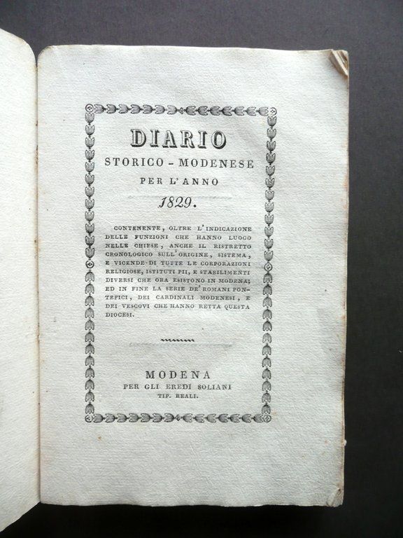 Diario Storico Modenese per l'Anno 1829 Soliani Modena Storia Locale …