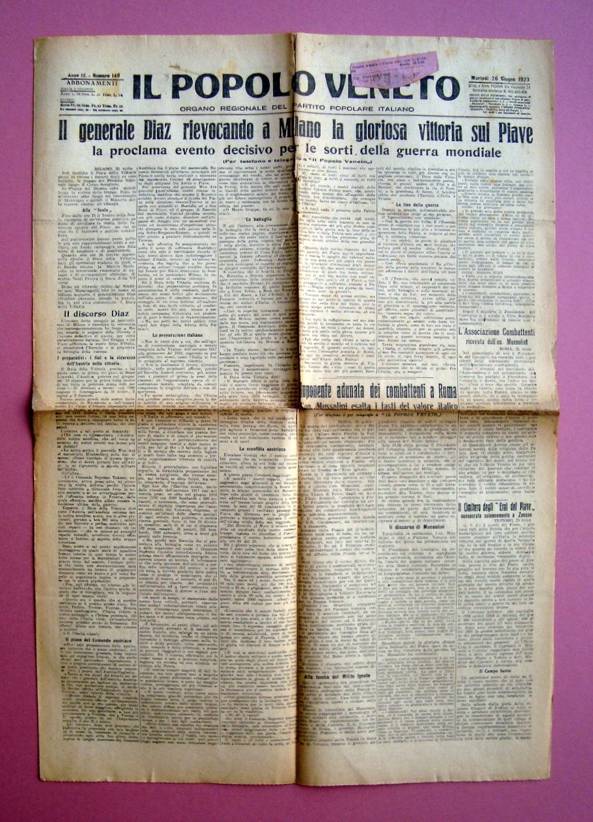 Diaz vittoria sul Piave Il Popolo Veneto 26/6/1923 La Scala …