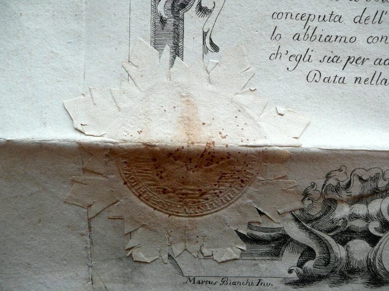 Diploma Accademia dei Fluttuanti Finale di Modena Moreali 1789 Sigillo …