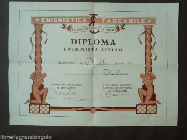 Diploma Enimmista Scelto Firenze 1939 Enigmistica Tascabile Enigmi Rebus | Immagine principale