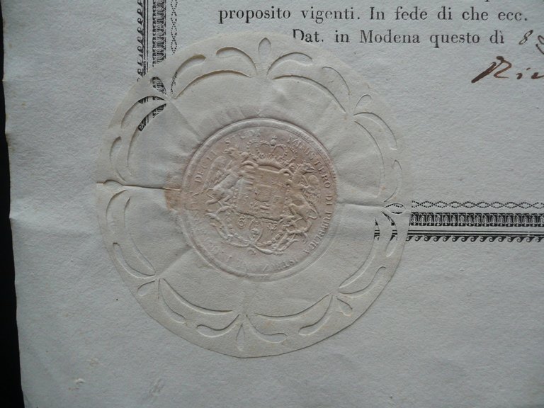 Diploma Regia Universit‡ di Modena Notariato Teorico Pietro Botti Sigillo …