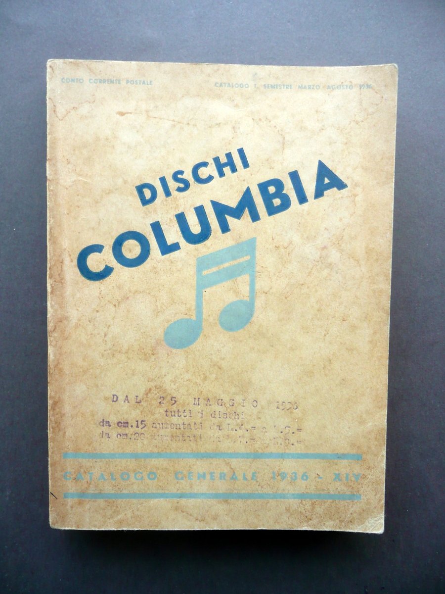 Dischi Columbia Catalogo Generale 1936 F. Passadoro Milano Musica