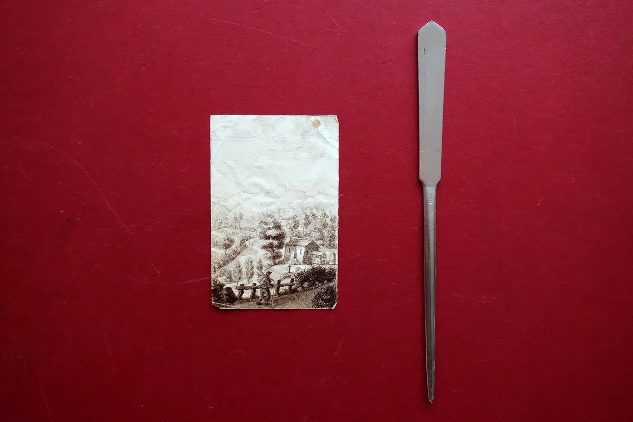 Disegno a China Originale Viandante Paesaggio di Montagna Met‡ '800
