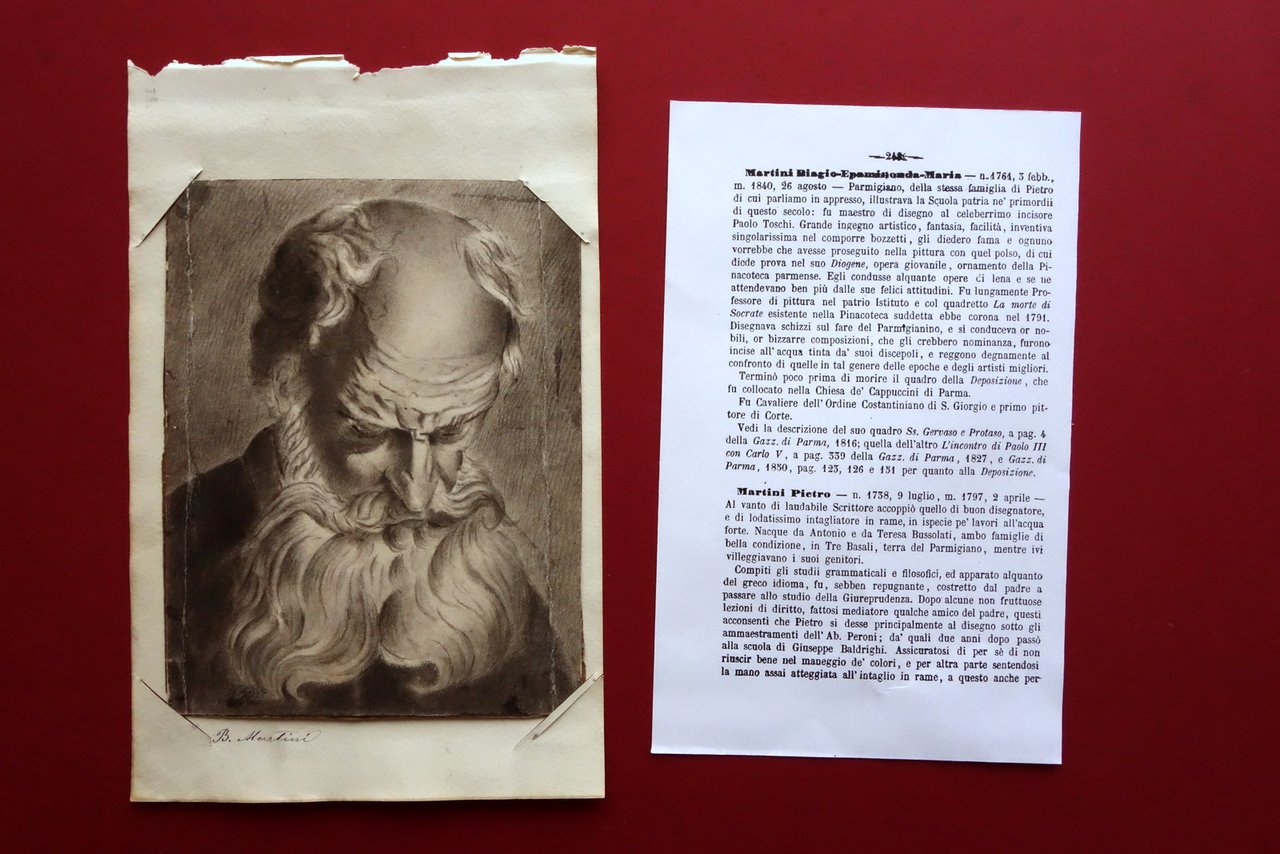 Disegno Accademico Biagio Martini Epaminonda Uomo Anziano Primo '800