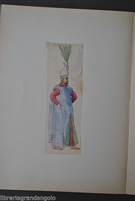 Disegno Acquerello Matita China Boluch Turco Turchia Sultano Frammento 1850