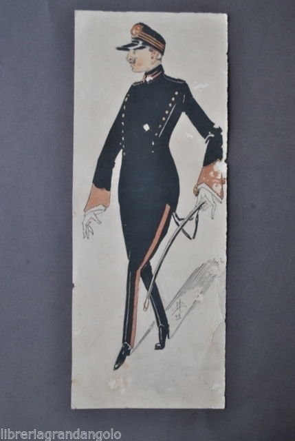 Disegno China Tempera Militaria Caricatura Ufficiale Gendarme Francia 1916