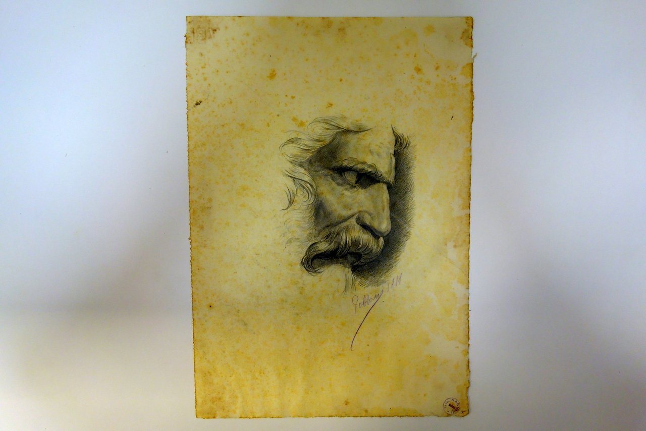 Disegno Originale a Matita Studio Volto Maschile Firmato Giuseppe Goldoni … | Immagine principale