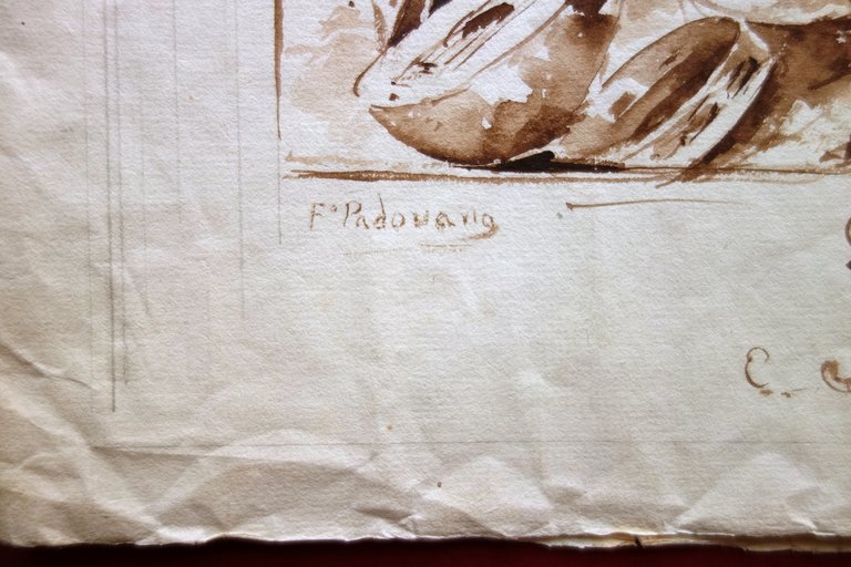 Disegno Originale Acquerello Decorazione Modulo Diploma Firmato Padovano '800