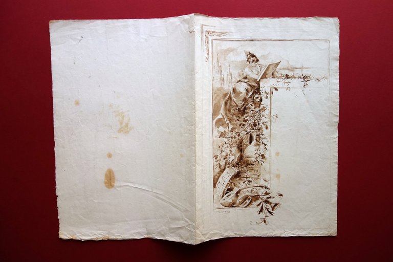 Disegno Originale Acquerello Decorazione Modulo Diploma Firmato Padovano '800