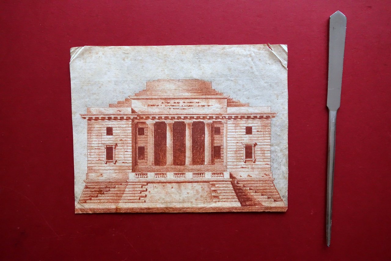 Disegno Originale Palazzo Stile Neoclassico Facciata Pastello Met‡ '800