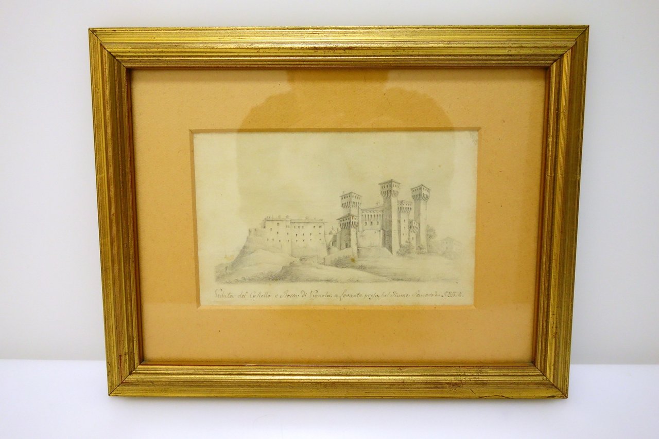Disegno Originale Veduta del Castello e Rocca di Vignola Ferrari …