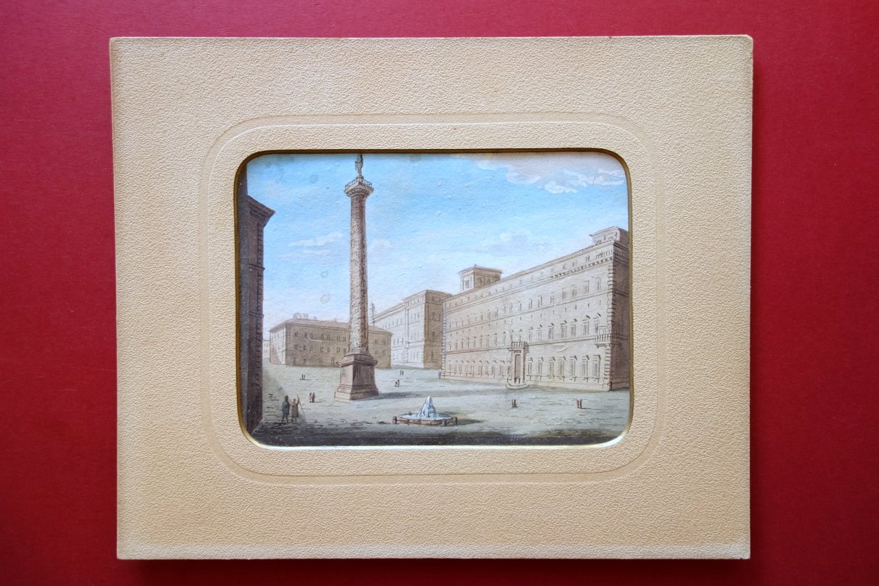 Disegno Roma Colonna di Marco Aurelio Tecnica Mista Acquerello Tempera …