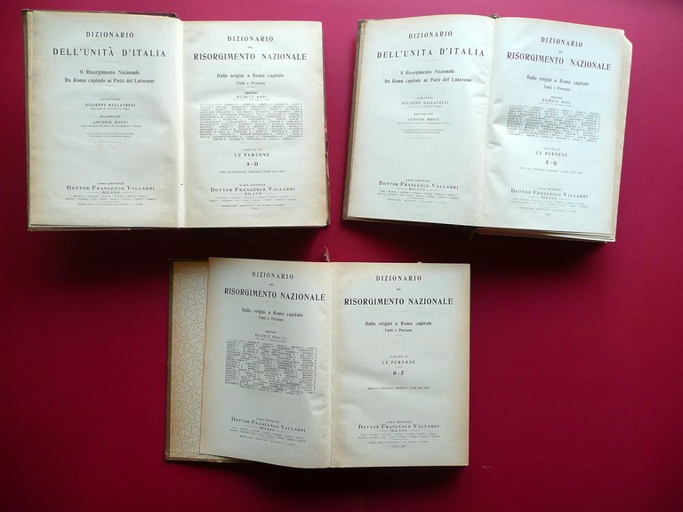 Dizionario del Risorgimento Nazionale Persone Vollumi II-III-IV Completo 1930-37