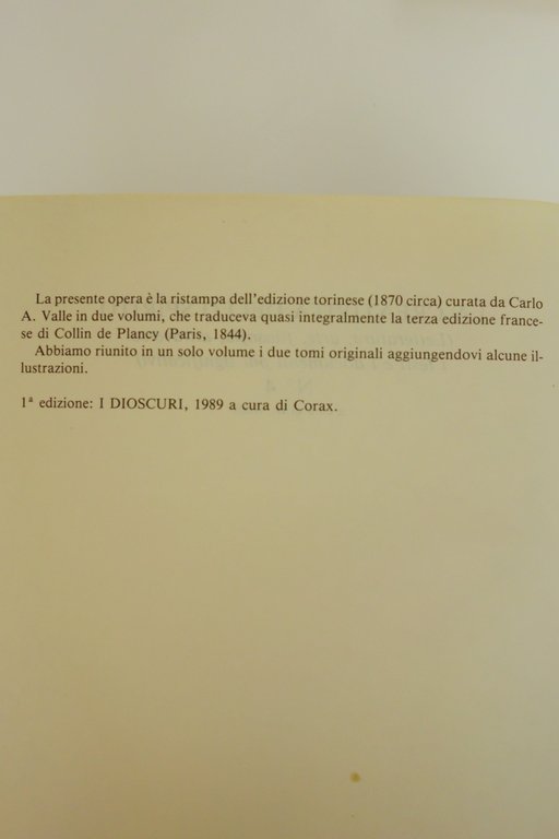 DIZIONARIO INFERNALE O REPERTORIO UNIVERSALE MAGIA DEMONI STREGHE I DIOSCURI