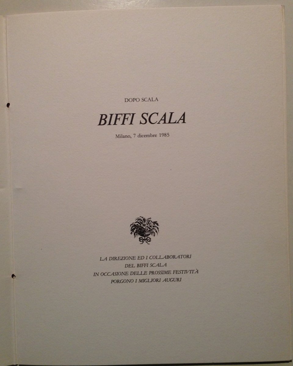 Dopo Scala Menu Biffi Scala Milano 7 Dicembre 1985