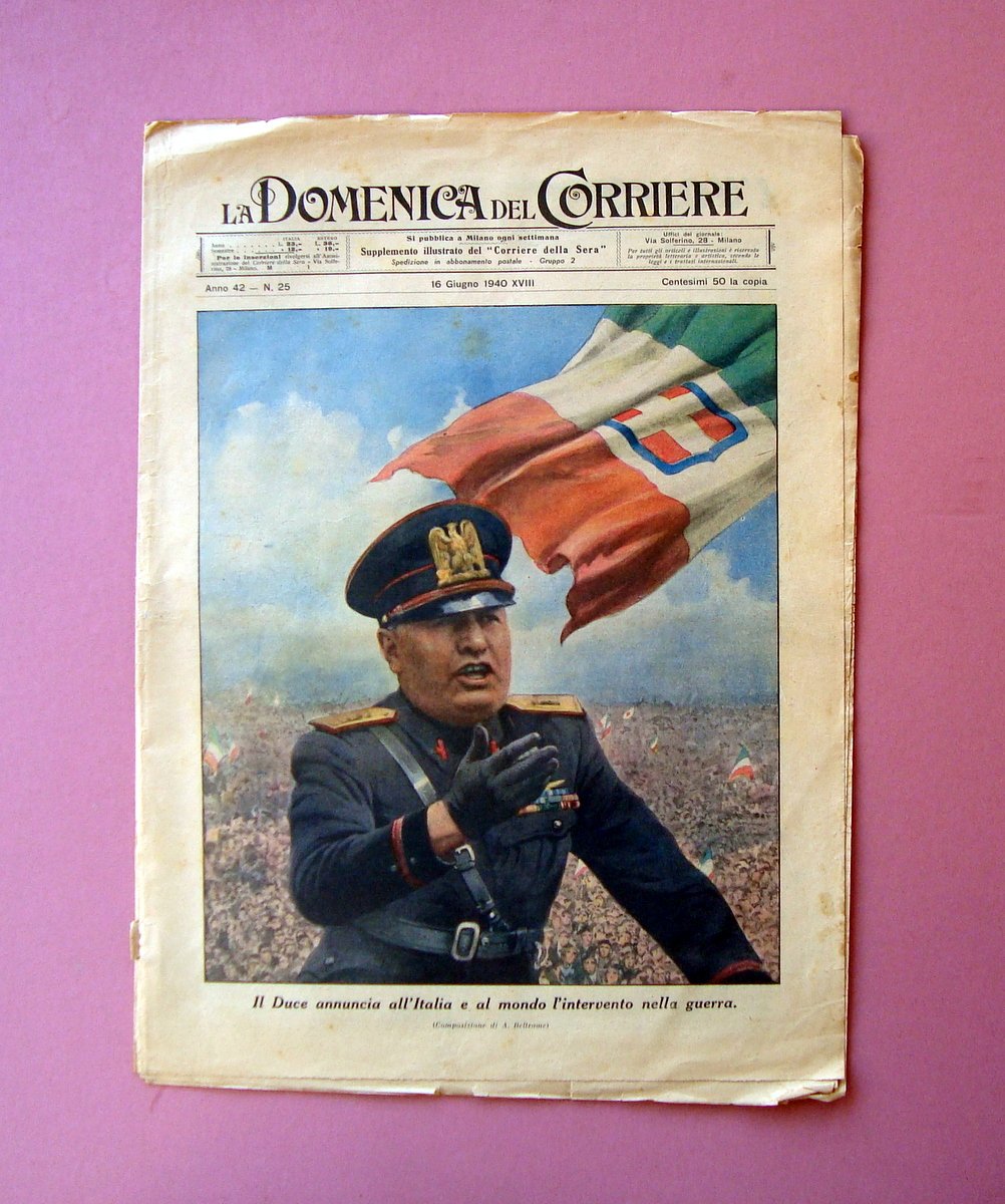 Duce annuncia intervento nella guerra Domenica del Corriere 16/6/1940