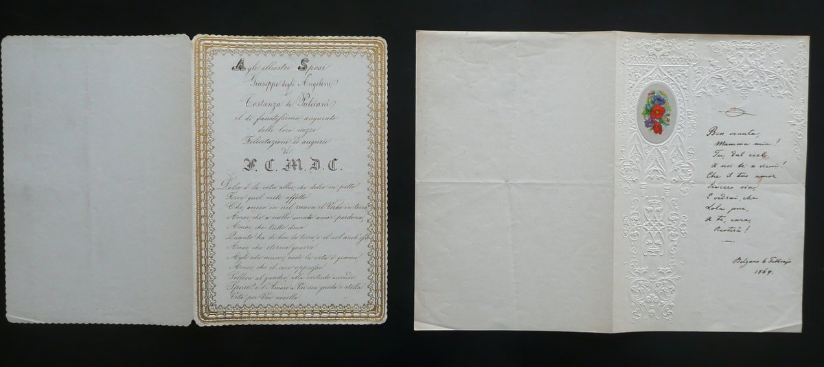 Due Biglietti Manoscritti Auguri di Nozze De Angelini Pulciani 1869 …